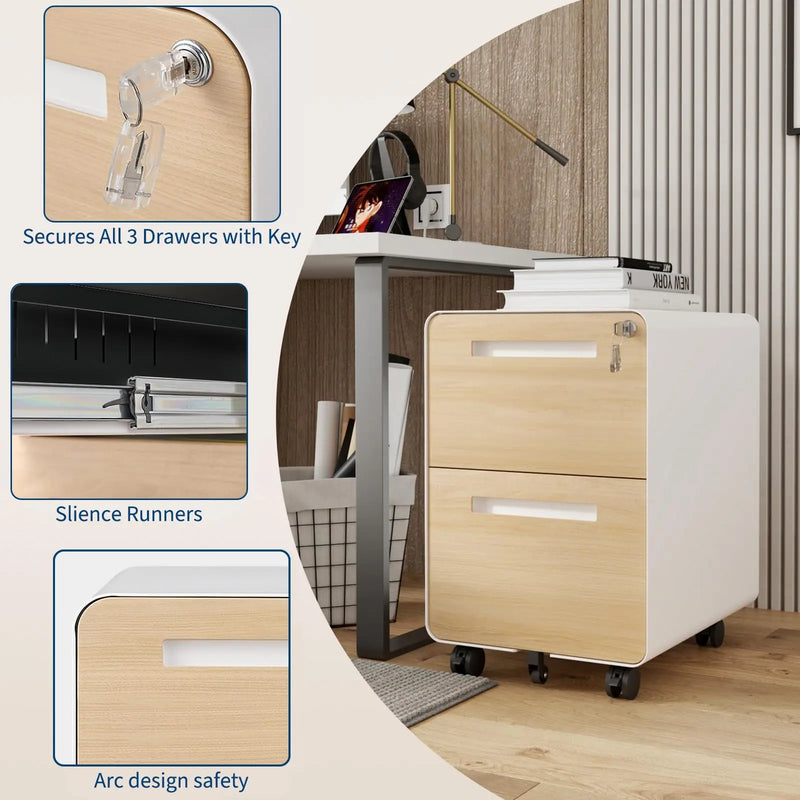 2 Drawer Mobile File Cabinet With Lock Under Desk Metal Rolling Filing Cabinets For Home Office Letters Legal A4 Fully Assembled