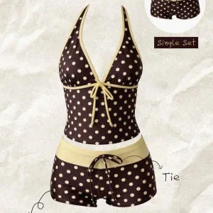 Women Swimwears Polka Dot 2-Piece Tankini Set Halter V | SAMAG