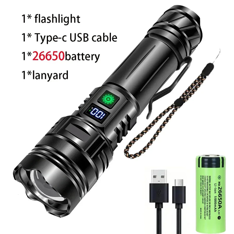 Rechargeable GT10 Flashlight Super Bright Portable Ultra Power Long Range Tactical Torch Lamp Outdoor Emergency Camping Lantern