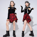 Girls Hip Hop Costume Black Top Plaid Street Dance Skirt | SAMAG