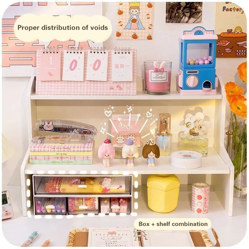INS Desktop Storage Box 2 Layers Home Bedroom Dresser Skin Care Products Lipstick Shelf Study Stationery Books Sundry Organizer