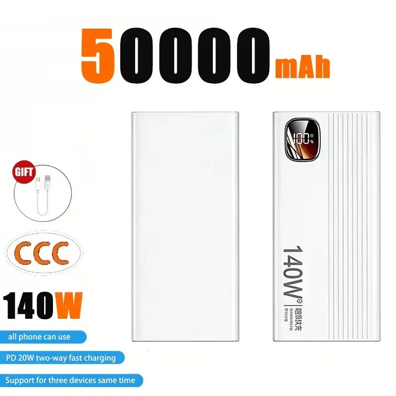 Lenovo 500000mAh 140W CCC Large Capacity Power Bank Portable Super Fast Charging Powerbank External Battery Charger
