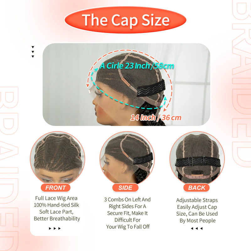 30inch Handmade Cornrow Braided Wigs Synthetic Full Lace Kontless Braids Wigs Lace Frontal Box Braided Lace Wigs for Black Women