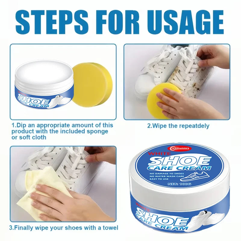 White Shoe Polishing Cream, Sneaker Cleaner and Shine Restorer for Canvas Shoes, Leather Shoes and Sports Shoes