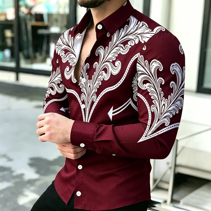 Men's Shirt with Contrasting Print, Black, White, and Red | SAMAG