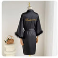 White Bride Wedding Robe with Feathers Women Satin | SAMAG