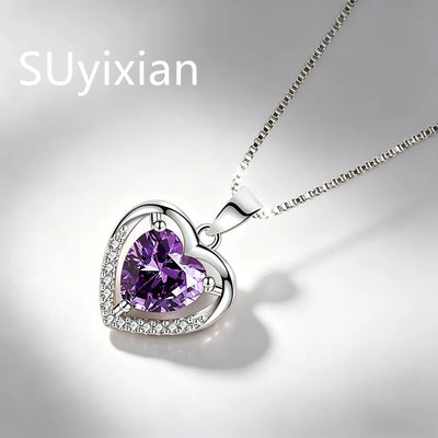 925 Sterling Silver Stylish Fine Heart Zircon Pendant Necklace, Birthday Party Anniversary Gift, Ladies Jewelry | SAMAG