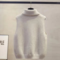 Autumn Winter Korean Solid Color Lapel Sleeveless Versatile Casual Knitted Vest For Women