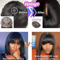 Straight Bob 100% Human Hair Wigs With Bangs 3X2 Middle Part Lace Wig 300 Density Natural Black Short Bob Fringe Wigs For Women