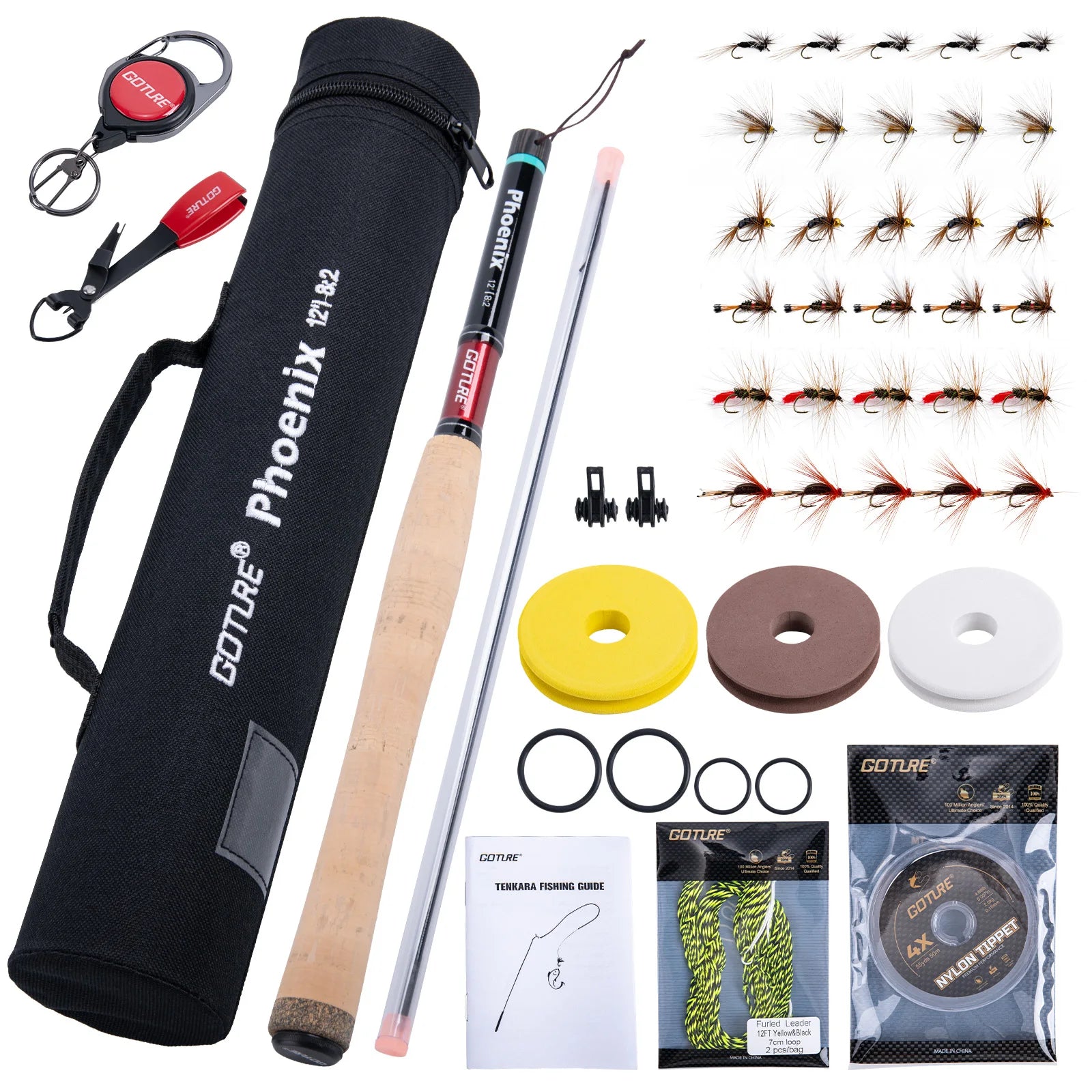 Goture Fly Fishing Rod Combo Ultralight Tenkara Rod with Flies, Tippet, Line, Tackle Backpack Full Set for Trout Stream Fishing