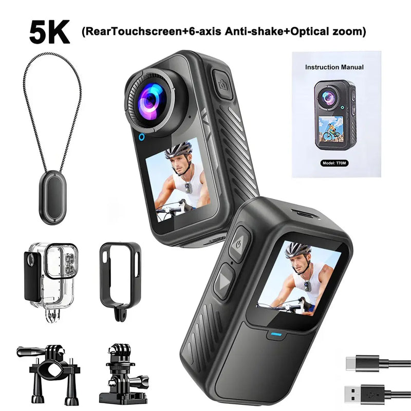 ANSVICAM 5K Mini Action Camera 4K60FPS Thumb Sports Camera with EIS Stabilization Dual Touch Screens Waterproof Magnetic Bodycam