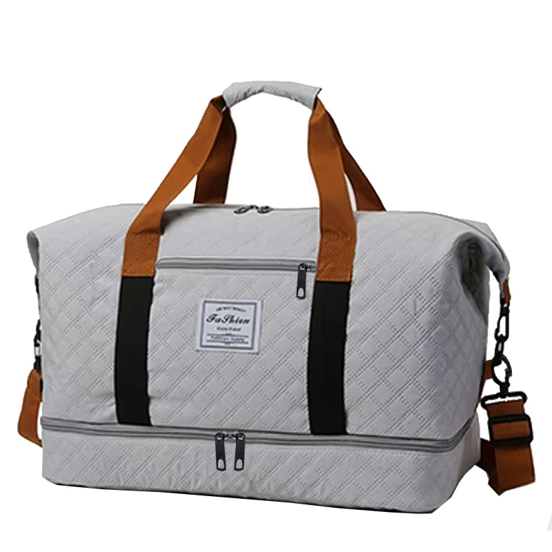 Convenient Shoe Pocket Motorbike Travel Bag Quilted Fabric, Lightweight Carry-on Duffle for Outdoor Weekend Short Trips