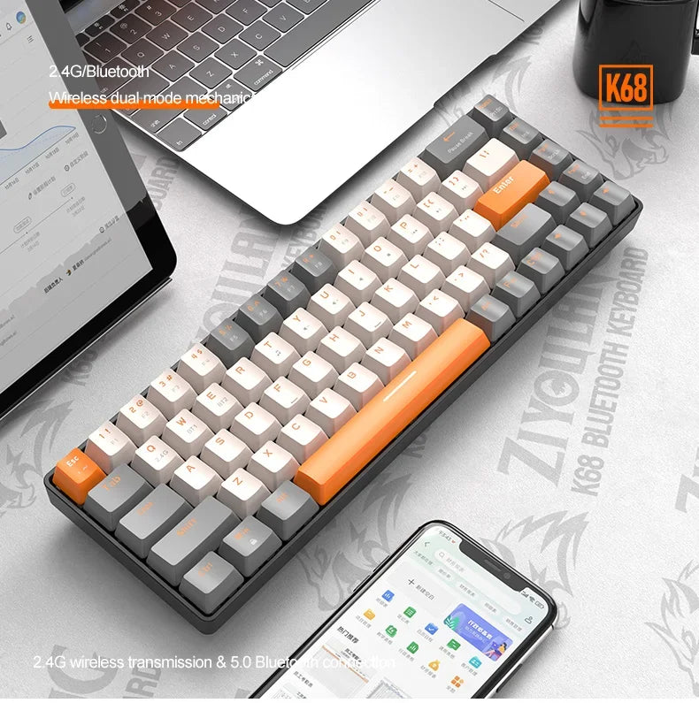 K68 60% Wireless Mechanical Keyboard with BT 5.0/2.4Ghz Dual Mode Receiver Compact 68-Key Hot Swap Gaming Keyboard for PC Mac Xb