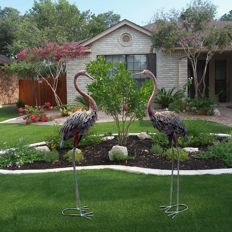 Garden Crane Statue Outdoors, Standing Heron Garden Statue, Metal Tall Bird Art Garden Sculpture for Patio Lawn Patio Ornaments