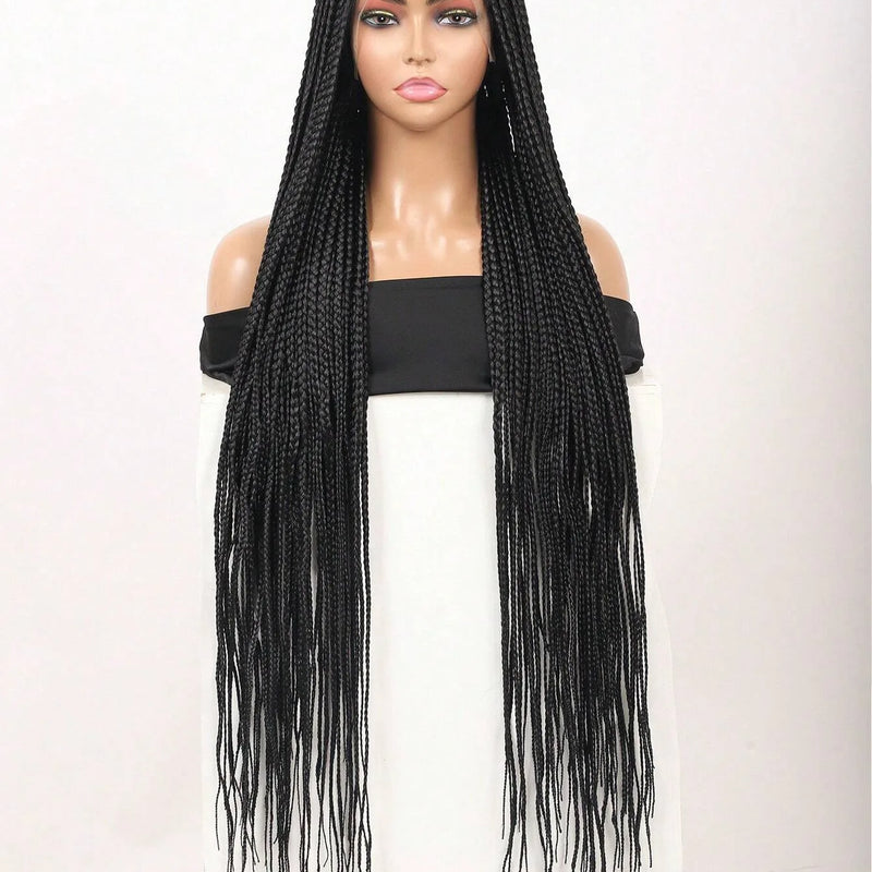 Synthetic Long Full Lace Knotless Box Braided Wigs for Black Women Twisted Braids Lace Frontal Black Cornrow Wig with Baby Hair
