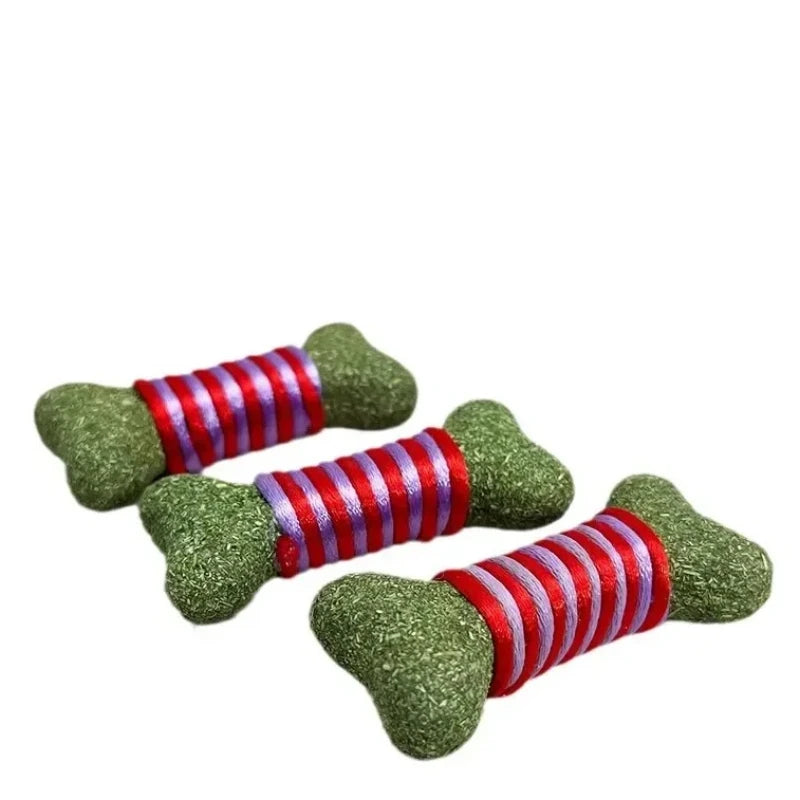 Rope Wound Bone Cat Grass Toys Cat Catnip Ball Toys,Cat Self-Entertainment Toys, Cat Snack,Kitty Teeth Cleaning Lick Dental Toys