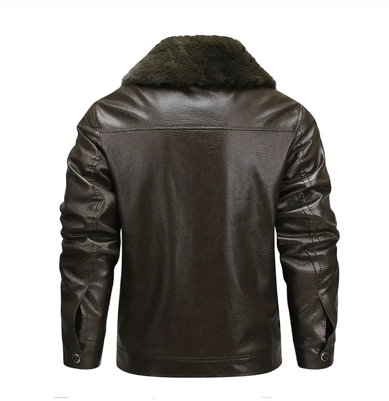 2025Plush Thickened Faux Leather Jacket Men's Fur Collar  Jacket Windproof   Waterproof Business Jacket Winter motorcycle jacket