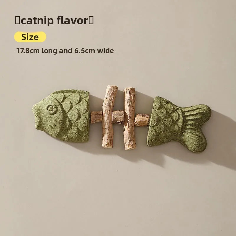Cat Toy Fish Bone Shape Silvervine Stick Natural Wooden Chew Toy for Kitten Teething Interactive Play
