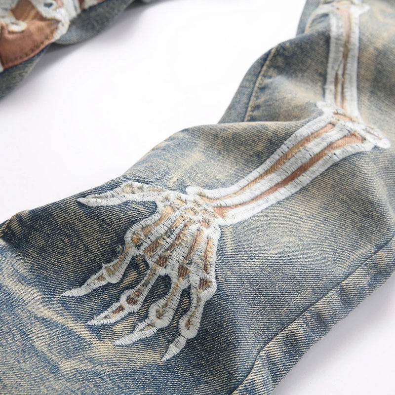 Men's Skull Boot Cut Denim Jeans Vintage Blue Devil | SAMAG
