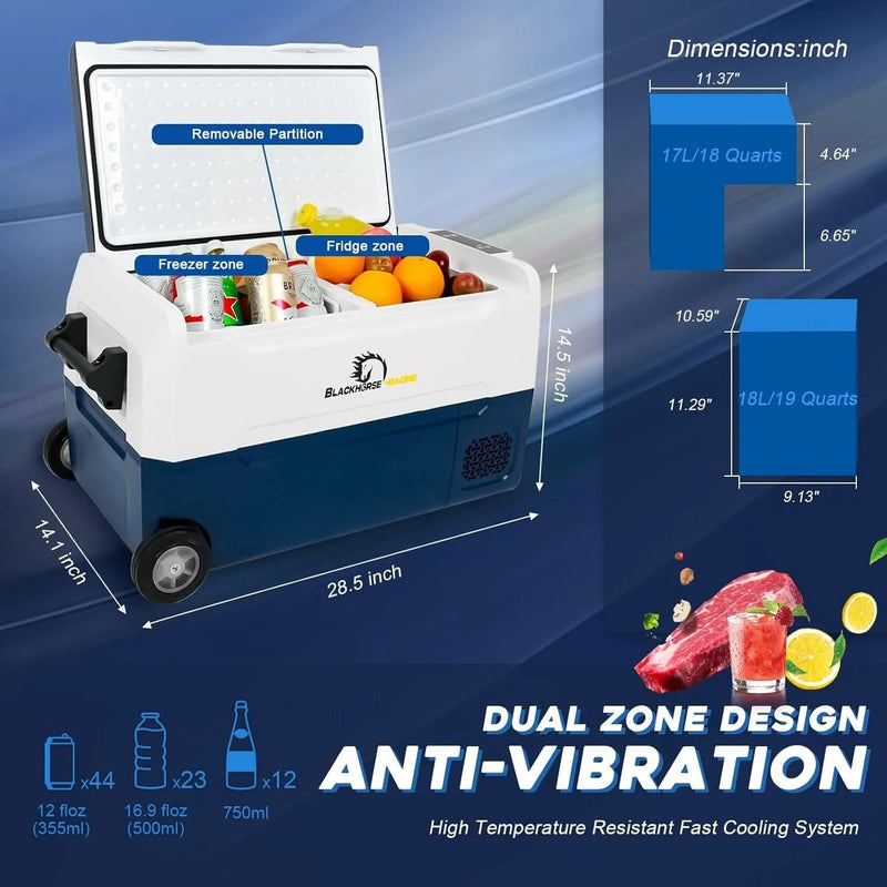 37QT/35L Portable Car Refrigerator Freezer Compressor Cooler Dual Zone 12V