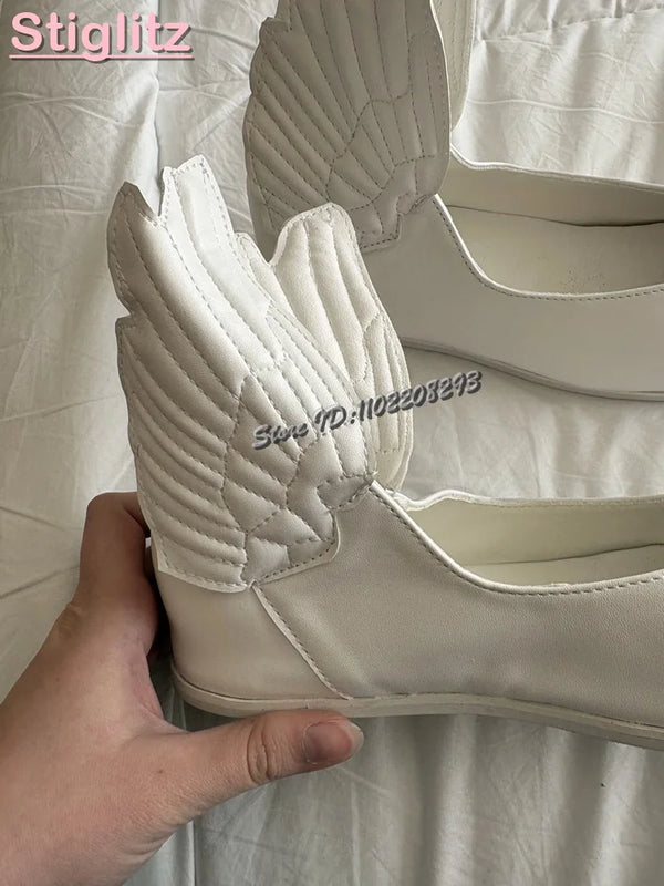 Retro White Wings Ballet Flats Solid Round Toe Sewing Shallow Low Heel Casual Roman Shoes 2025 Summer New Fashion Women Shoes