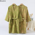 2026Couple's Printed Cotton Loose Fitting Bathrobe Japanese Style Tie Up Kimono Bathrobe Sweat Steaming Cotton Pajamas Robes Men