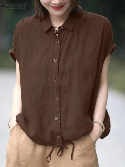 ZANZEA Summer Shirt Women Short Sleeve Blouse Elegant | SAMAG