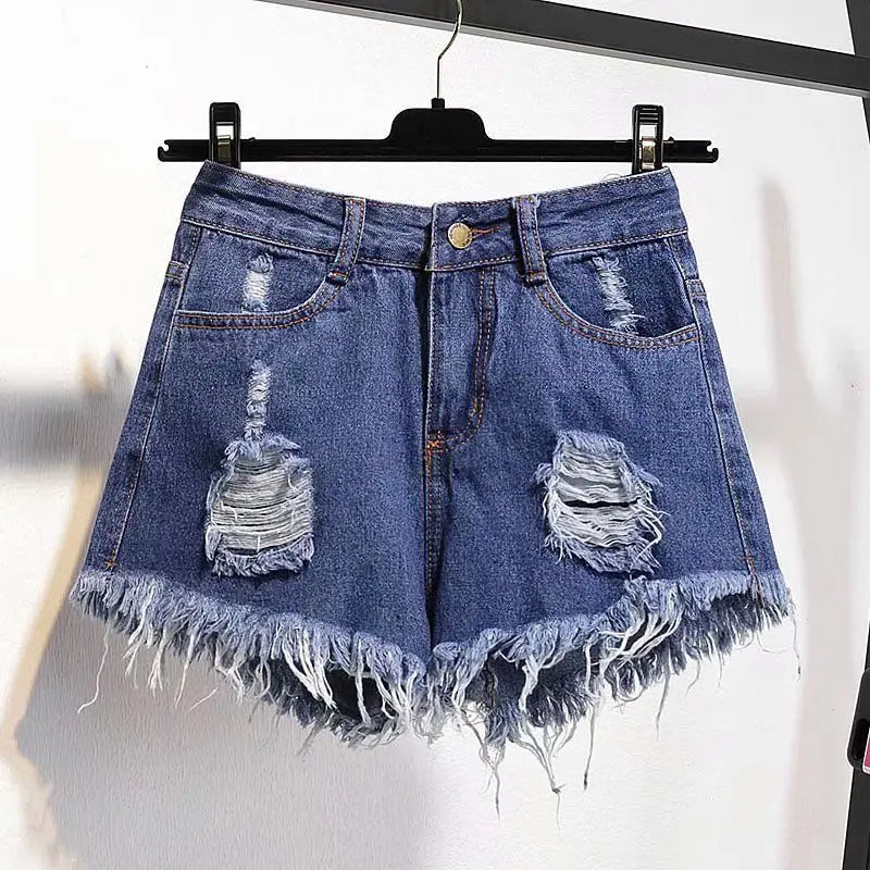Large Size High-Waisted Denim Shorts for Women Summer Ruffled Wide-Leg Hot Pants Loose Fit A-Line Basic Short Jeans