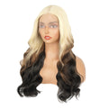 Red Black With Blonde Highlight 13X6 Lace Front Wig Body Wave Synthetic Glueless pre plucked With Baby Hair Lace Frontal Hair