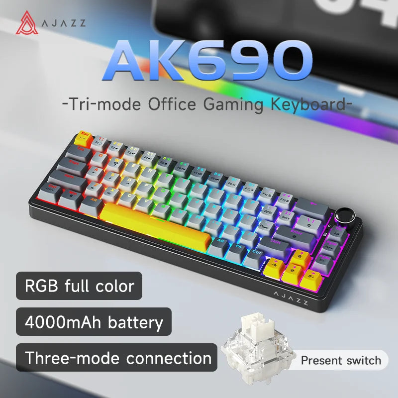 AJAZZ AK690 65% Mechanical Keyboard Wired USB Plug and Play Full-key Hot-Swap Mixed Light 68 Keys Gaming Keyboard for Laptop PC