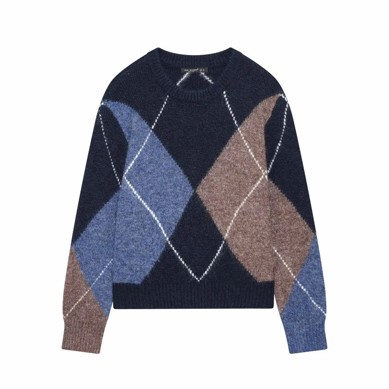 Women Fashion Argyle Sweater Women Female Lazy Style Pullover Female Spring Casual Long Sleeve Diamond Pattern Knit Sweater