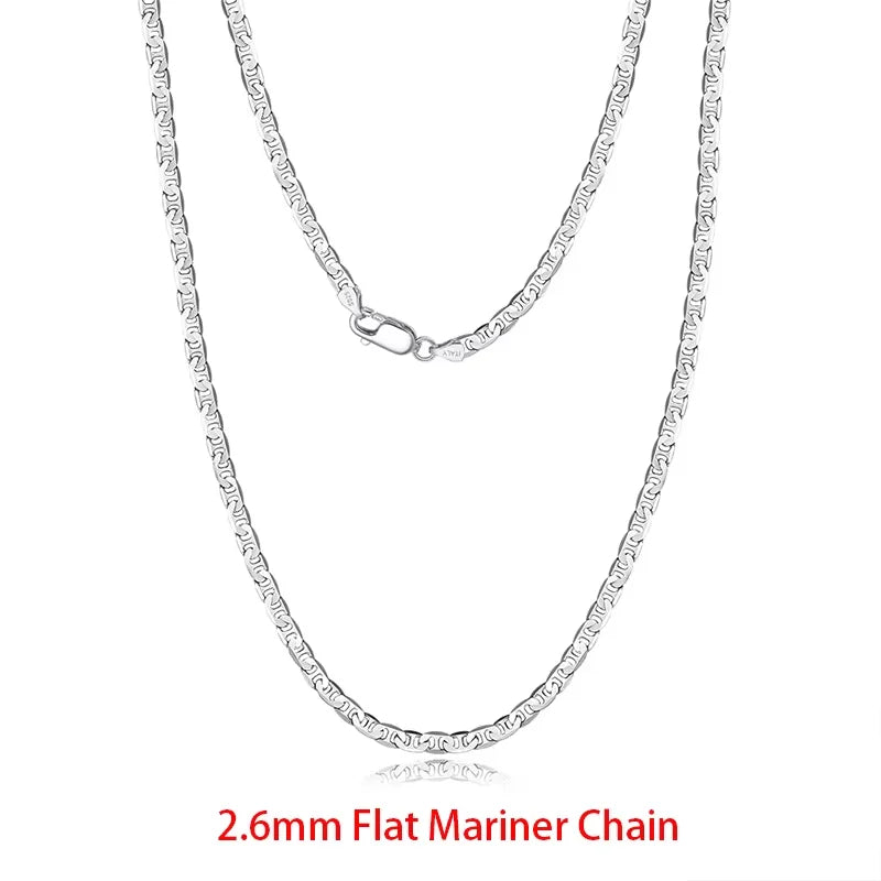 Rinntin 925 Sterling Silver Italian 2.6/3.7/5.0mm Flat Mariner Chain Necklace for Women Men Fashion Neck Chain Jewelry SC78