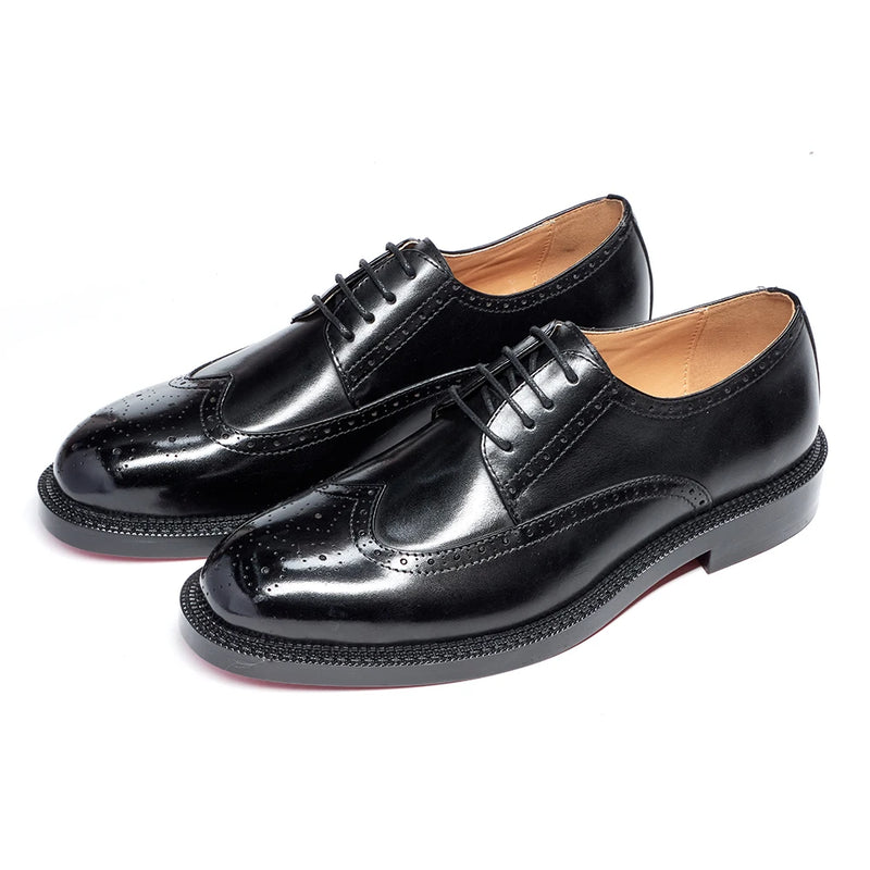 Handcrafted Mens Oxford Shoes Genuine Calfskin Leather Brogue Dress Shoes Classic Business Formal Shoes Man