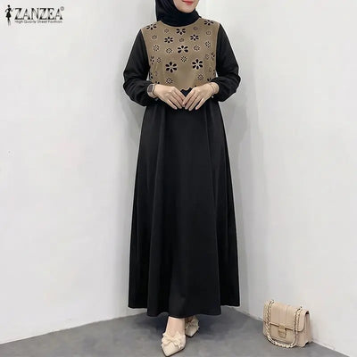 Women Muslim Dress Elegant Long Sleeve Hollow Out Fabric | SAMAG