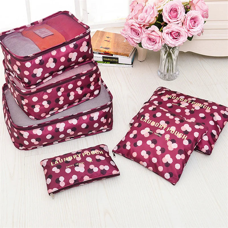 1/6pcsTravel Storage Bag Set for Clothes Tidy Organizer Wardrobe Suitcase Pouch Travel Organizer Bag Case Shoes Packing Cube Bag
