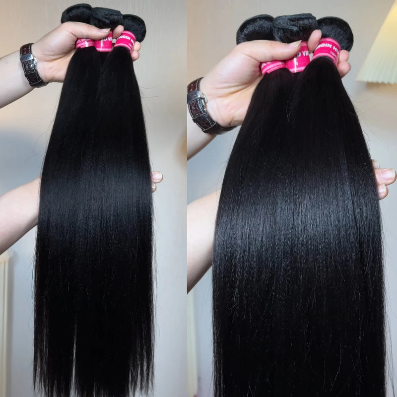 UNice Hair Yaki Straight Human Hair Bundles 100g Per Bundle 100% Human Hair Sew In Weaves 8-26 Inch Natutral Color 1/3/4 Bundles