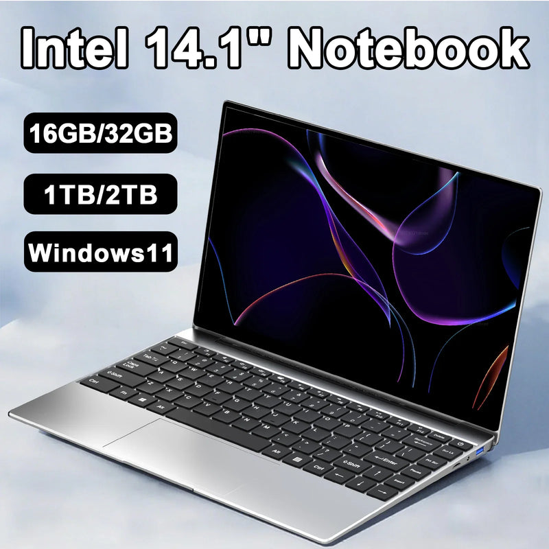 2026 Powerful Intel Laptop Computer 14.1 Inch FHD Gaming Laptops Windows 11 SSD 2TB DDR4 16/32GB PC Notebook 1920*1080 Display