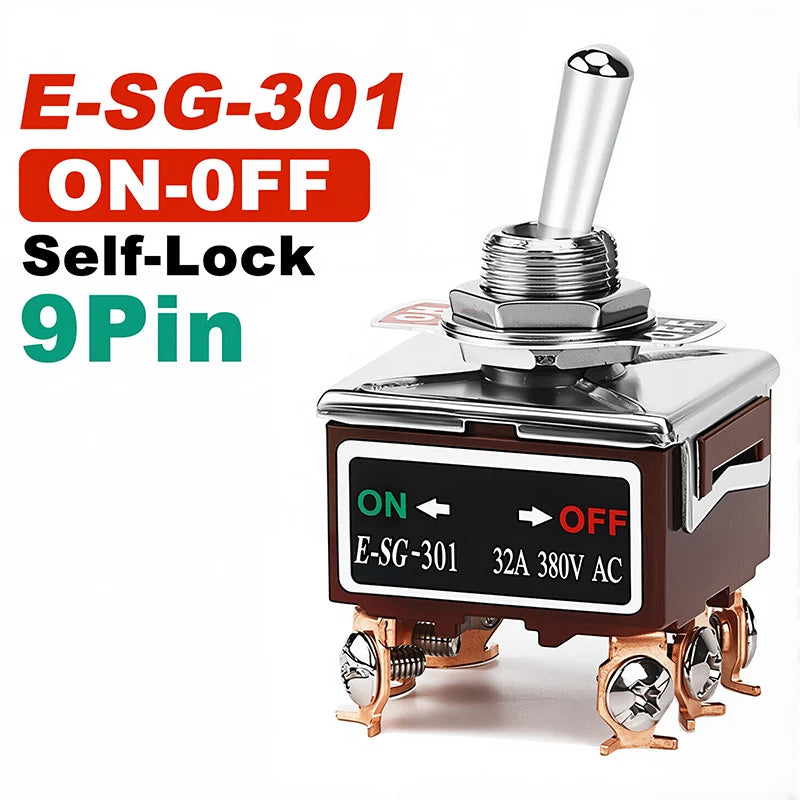 High Current Rocker Switch 2/3/4/6/8/9/12Pin Self Reset/Self-locking Toggle Switch Copper Pin 32A 250VAC Power Button Switch
