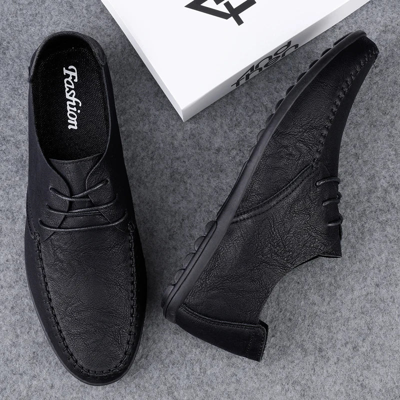 Men's leather shoes soft soles four seasons plus size casual leather shoes fashion trendy youth party Versatile driving shoes