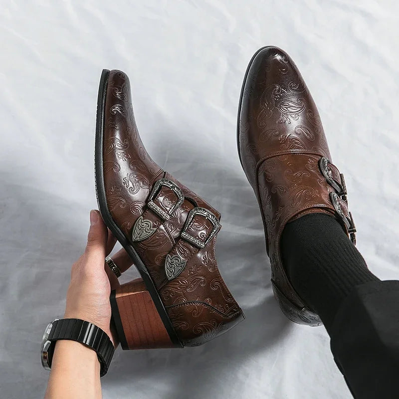 High Heels Men's Formal Shoes 2025 Retro Leather Male Loafers Elegant Men Dress Wedding Shoes Casual Business Oxfords Zapatillas