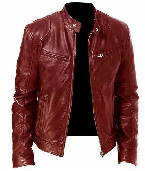 Business Style PU Leather Jacket Stand Collar Slim Fit Zipper Coat Multiple Colors Autumn New Arrival Fashion Urban Outerwear