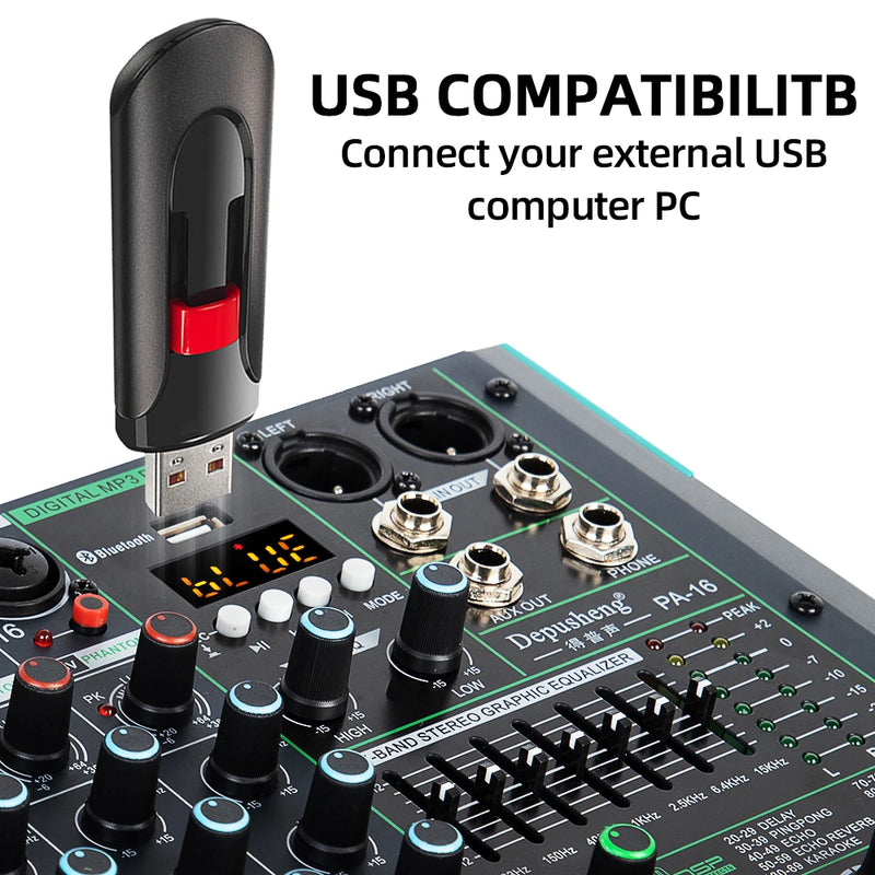 Professional Audio Console Mixer With MP3 Computer Input Built-in 99 Reverb Effect 16 Channel Audio Mixer