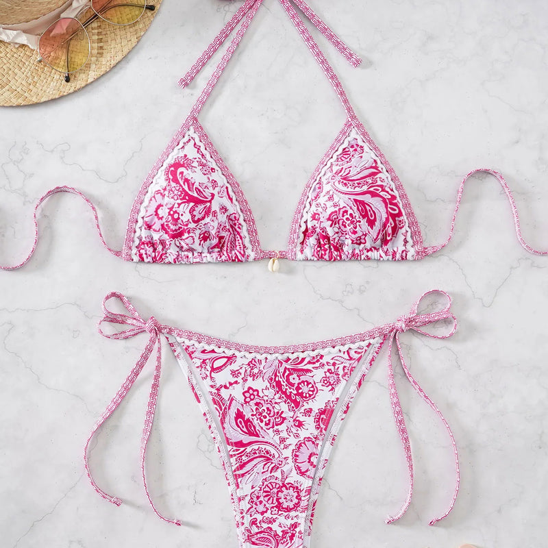 Women's Two Piece Bikini Set 2025, Sexy Triangle Push Up Swimsuit, Floral Print Bathing Suit, Beach Swimwear