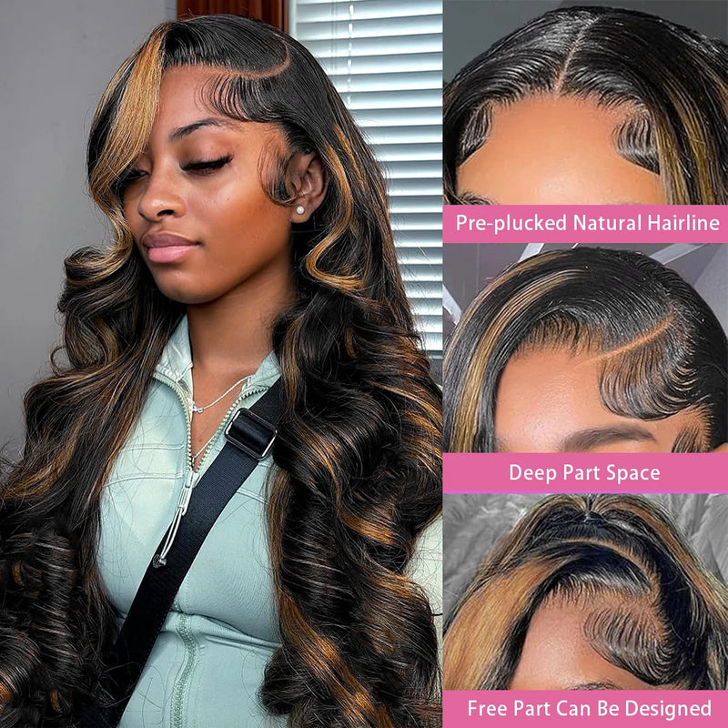 32 Inch Body Wave 1B/27 Highlight 13x6 Lace Frontal Wigs Human Hair Wig Brazilian 200 Density Colored Ombre Lace Wig For Women