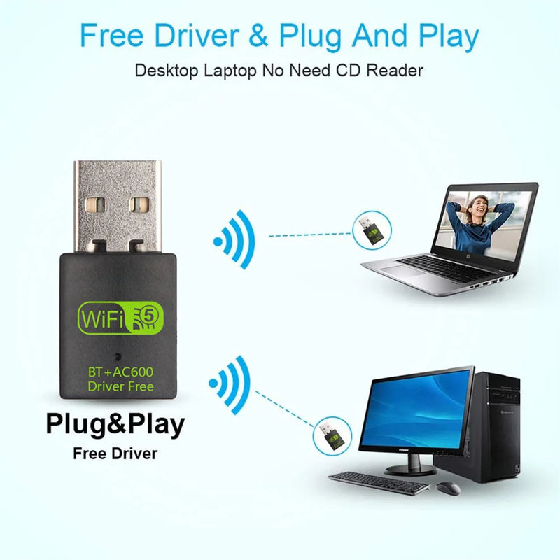 600Mbps USB WiFi Bluetooth Adapter Dual Band 2.4/ 5.8Ghz Wireless Receiver Network Card Dongle for PC - Visuel 4 | SAMAG