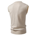 Beige Men's Sleeveless Knit Vest; Pullover Vests for Fall and Winter, Available in Yellow, Gray, Khaki, and Blue.