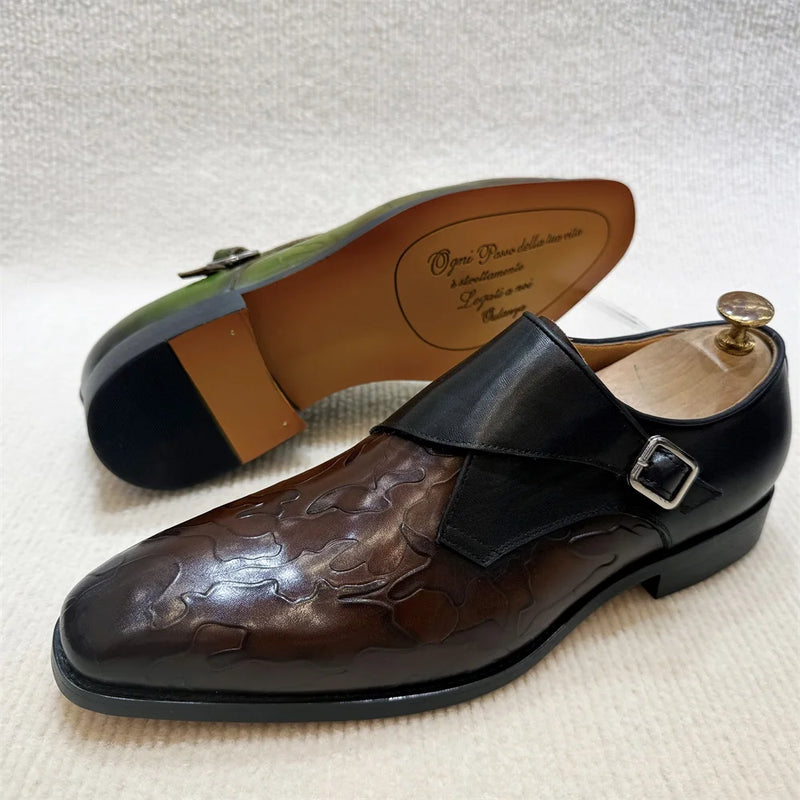 British Style Calfskin Monk Shoes Men's Loafers Green Slip-on Formal Party Shoes Men's Buckled Suit Dress Shoes