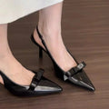 Pure Color Pointy High Heels Women's Summer New Retro Bow Thin Heels Back Empty Sandals Fashion Sexy Party Women's Shoes