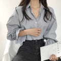 Women Blue Striped Blouses and Shirts Korean Style Y2k - View 4 | SAMAG