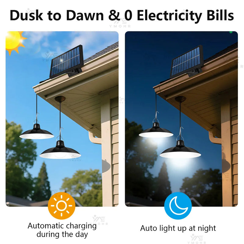 Double Headed Solar Pendant Light Garden Accessories LED Solar Lights Outdoor Waterproof Chandelier Street Wall Shed Barn Gift